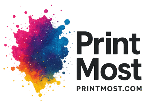Colorful Print Most logo with vibrant ink splash design and modern black typography